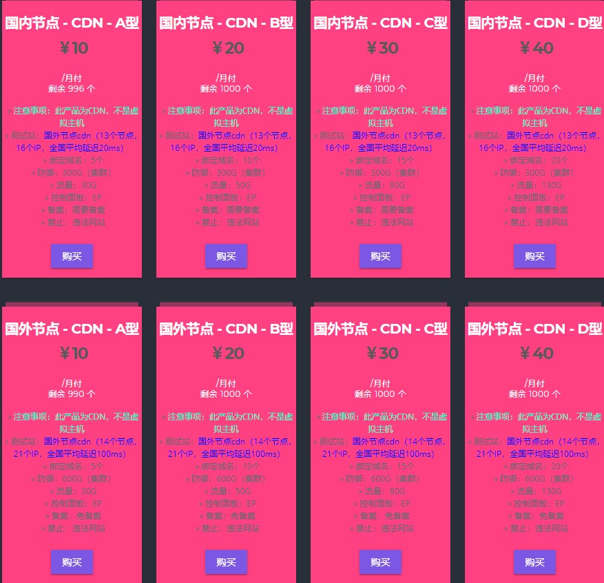 卫卫互联：香港/日本/韩国/国内等CDN，有DDOS防护，30GB月流量，月付10元