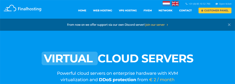 €6/月 高频CPU/2G内存/50G SSD/500Mbps不限流量  KVM 荷兰高防OVH机房 finalhosting-国外主机测评