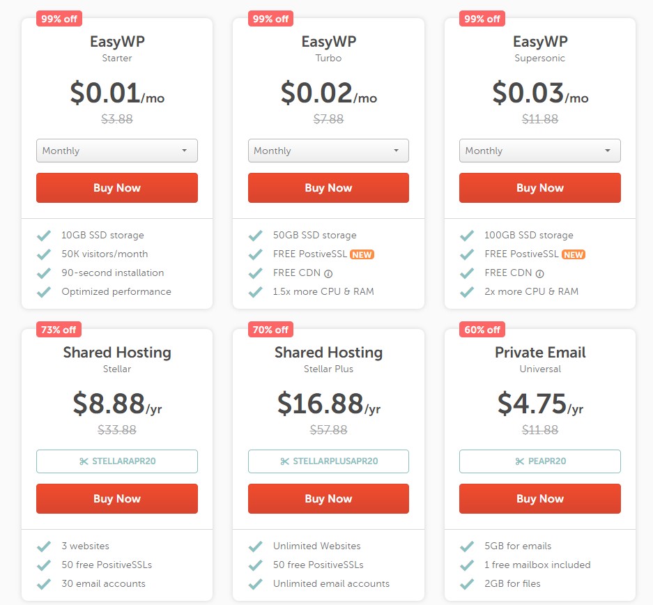 NameCheap：.com $5.88/首年；不限空间虚拟主机，年付16.88美金；EV SSL，5年，52.88美金