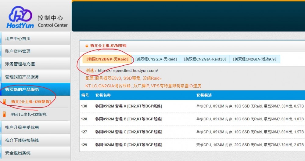 HostYun：17.8元/月/512MB内存/10GB SSD空间/500GB流量/50Mbps端口/KVM/韩国CN2+KT+LG