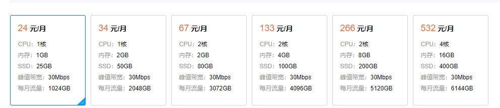 腾讯云：24元/月/1GB内存/25GB SSD空间/1TB流量/30Mbps端口/KVM/新加坡CN2/硅谷