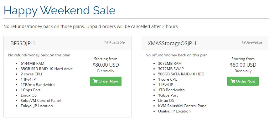 GreenCloudVPS：$80/2年/2核/6GB内存/35GB SSD空间/1TB流量/1Gbps端口/KVM/日本东京/日本大坂