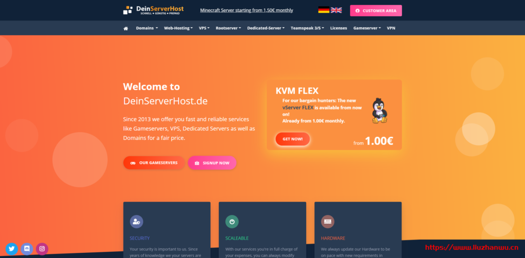 DeinServerHost：€23/月/I3-6100/16GB内存/1TB硬盘/30TB流量/1Gbps端口/DDOS/KVM/德国-国外主机测评