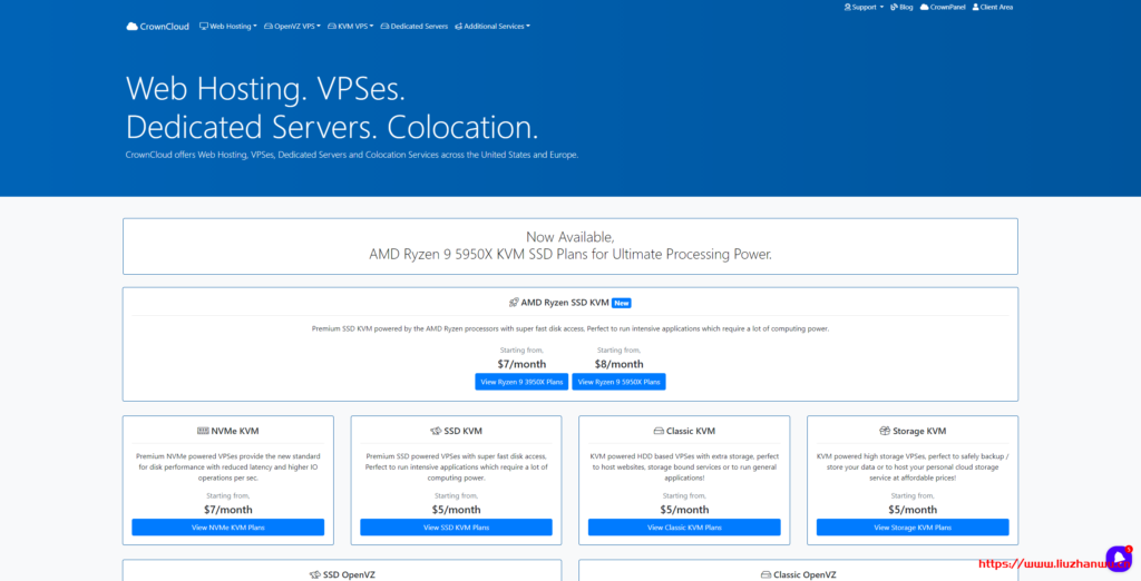 CrownCloud：洛杉矶机房AMD Ryzen系列KVM上线月付5美元起-国外主机测评