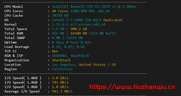 Sharktech：$129/月/2*E5-2678v3/64GB内存/1TB NVMe硬盘/不限流量/1Gbps-10Gbps带宽/DDOS/洛杉矶机房简单测评插图1