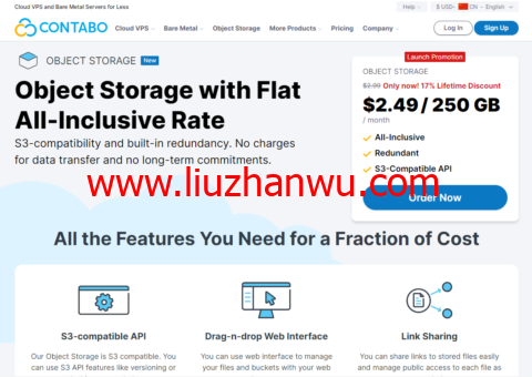 Contabo：美国对象存储( Object Storage)上线，不限流量，限时8折终身优惠，$2.49(250G/月)，可选德国/美国/新加坡-国外主机测评