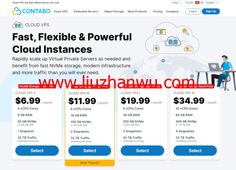 Contabo：美/德/英/新加坡高配置存储VPS，2核/4GB内存/400GB SSD/32TB流量/200Mbps-1Gbps带宽，€8.49/月起-国外主机测评