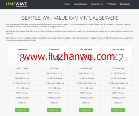 #黑五#Limewave：美国西雅图机房vps，2核/32GB内存/50GB SSD/不限流量/1Gbps带宽，$7/月-国外主机测评