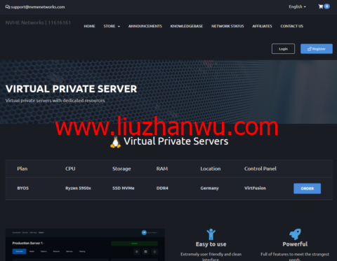 nvmenetworks：德国vps，1核@AMD Ryzen 9 5950X/1GB内存/25GB NVMe/不限流量/1Gbps带宽，€12/年插图