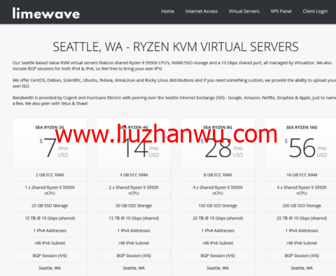 #黑五#Limewave：西雅图机房AMD Ryzen高性能vps，1核/1GB/10G SSD/1TB流量/1Gbps带宽，$20/年插图