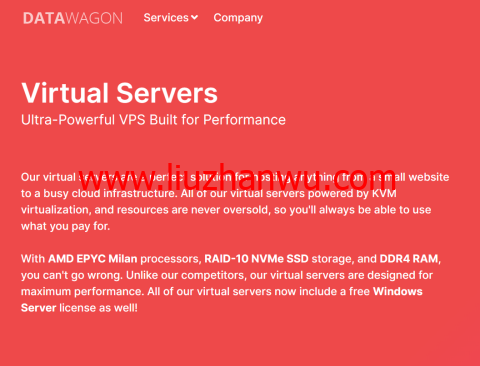 DataWagon：AMD Epyc高性能vps，纽约机房，4核/8GB/80 GB NVMe/5TB/1Gbps带宽，$6/月，免费备份，支持windows-国外主机测评