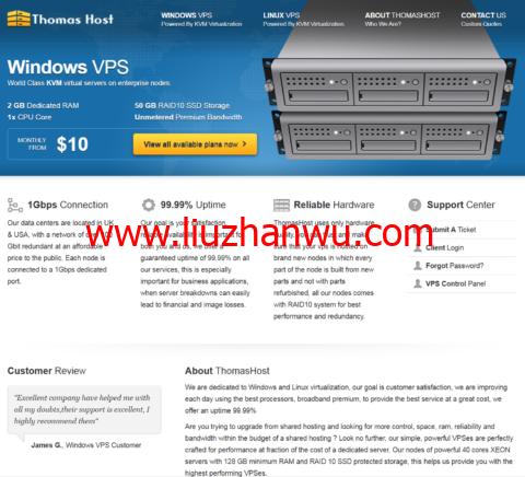 ThomasHost：1Gbps不限流量VPS，月付5美元起，支持Windows，可选美国/法国/加拿大机房-国外主机测评