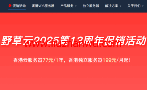 #十三周年促销#野草云：香港VPS年付77元起，香港独立服务器199元/月起，AMD EPYC系列CPU，优质/精品网络可选-国外主机测评